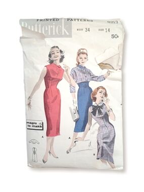 Butterick #8213 Sewing Pattern Probably 1950s Size Misses' 14 Bust 34